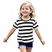 Boys Girls Striped Shirts Cotton Rainbow Shirt Toddler Kids Short Sleeve Crew Neck Summer Trendy (Black, 13-14 Years)