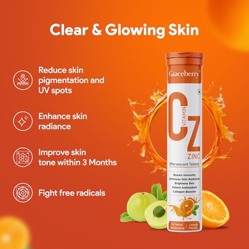 Image of Graceberry Natural Vitamin C + Zinc 1000mg with Amla, Orange Extract Supports Organic Immunity Booster 120 Effervescent Tablets| Helps Build Collagen For Healthy Nail, Hair & Skin