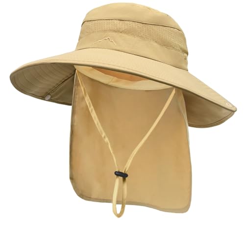 Image of Sun Hats for Men Women, UPF50+ Protection Safari Hat,Wide Brim Fishing Hat with Neck Flap,Bucket Hats for Beach Hiking