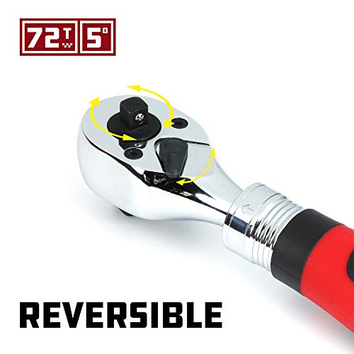Image of Powerbuilt Dual Size Extendable Ratchet, 1 /4-Inch and 3 /8-Inch Drive, 72 Tooth, 5 Degree Swing, Lightweight, Rubber Handle Red - 940926