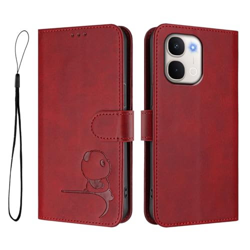 �X�}�z�P�[�X �Ή��@�� for Vivo Y500i / Y31d / Y51 Pro/iQOO Z11x / T5x �X�}�z�P�[�X�y�J�[�h�z���_�[�E�E�H���b�g�E�}�O�l�b�g�o�b�N���E�t���b�v�E�X�^���h�@�\�t���zRed