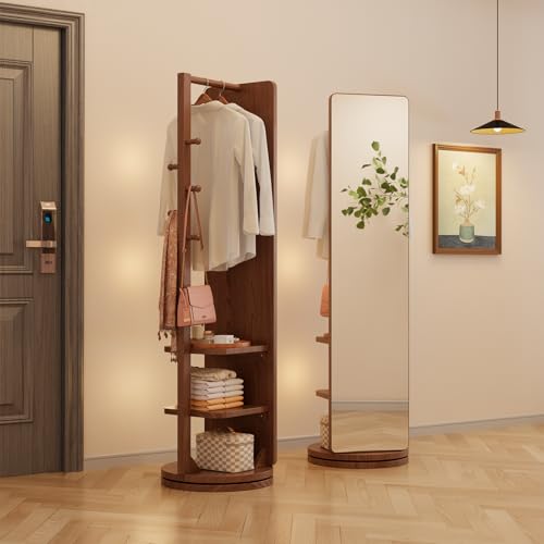 Image of WoodsWhisper Full Length Mirror Coat Rack Solid Wood Floor Mirror 70 inchx16 inch Full Length Mirror with Stand Long Mirrors for Bedroom,Living Room (Walnut, 70 inch L x 16 inch W)