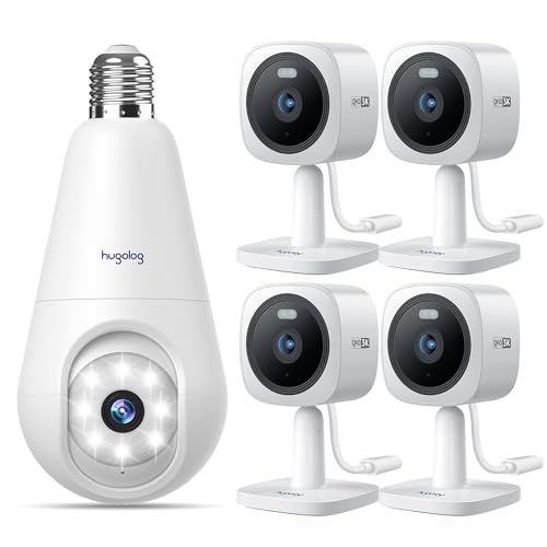 Hugolog 2K Light Bulb Security Cameras Wireless Outdoor & 3K 5MP Outdoor Indoor Security Cameras for Home Security, Home Camera with Starlight Color Night Vision,Built-in Spotlight