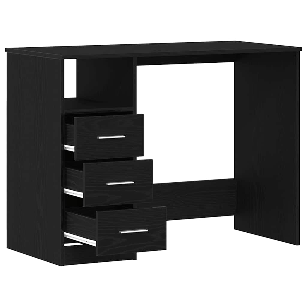 Scrivania con cassetti 102 x 50 x 76 cm legno lavorato colore rovere nero