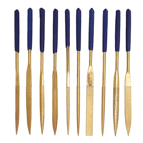 Diamond Files:10Pcs Rustproof Needle File Set for Metal,Glass,and Stone(Gold & Blue)