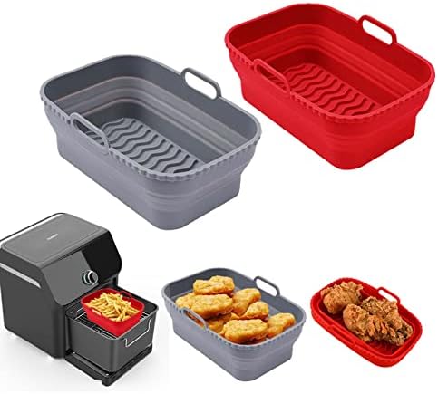 2-Pack Air fryer Silicone Liners 2022 New large size Silicone Sheet Pan Suitable for oven, air fryer to simplify cooking, Safe to use and easy to clean（Red+Gray）