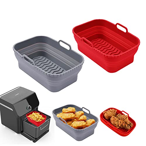 2-Pack Air Fryer Silicone Liners 2022 New Large Size Silicone Sheet Pan Suitable For Oven, Air Fryer To Simplify Cooking, Safe To Use And Easy To Clean（Red+Gray） #TOP23