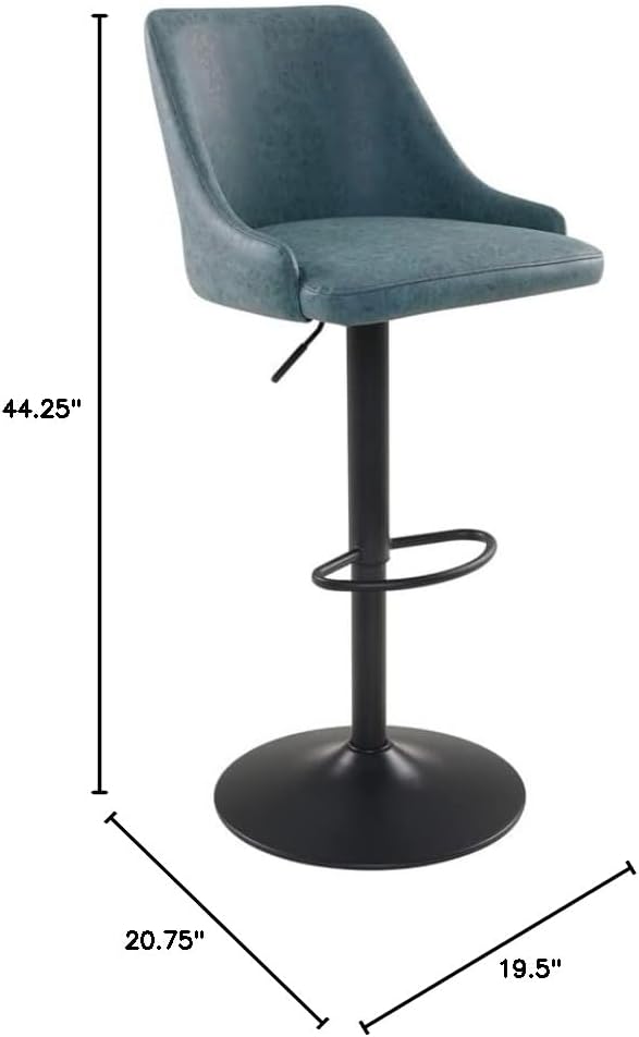 Modern Navy Faux Leather Adjustable Swivel Barstool