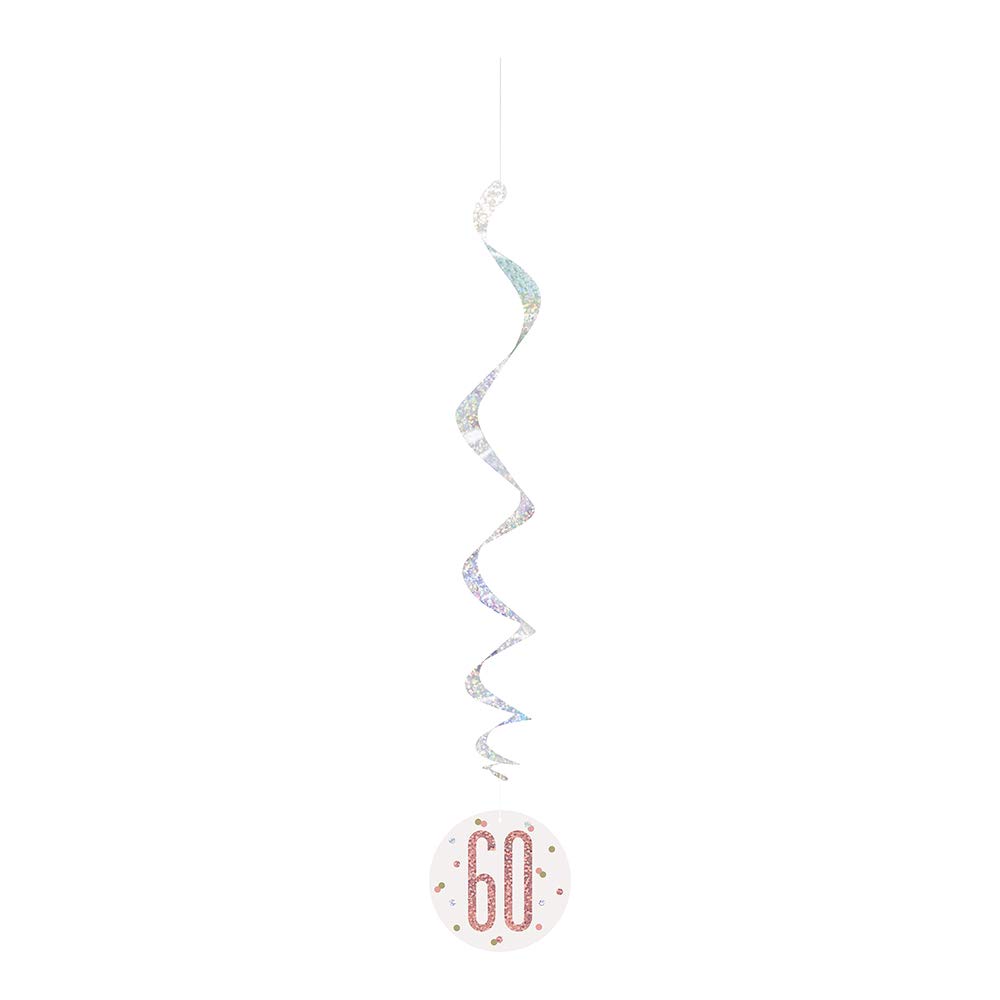 Unique 32" Hanging Rose Gold Glitz 60th Birthday Decorations - Set Of 6 Ceiling Swirls