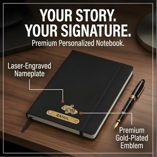 Image of ncgifts Personalized Name & Charm Leather Hardcover Diary (Black) - Daily Journal Notebook for Men & Teenage Boys | Corporate Gifts for Employees | Secret Santa & Christmas Gift Idea