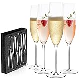 JBHO Gift-Box Champagne Glasses - Hand Blown Champagne Flutes - Set of 4 Elegant Glass, 100% Lead-Free Premium Crystal - Gift Idea for Yours - 8oz, Clear