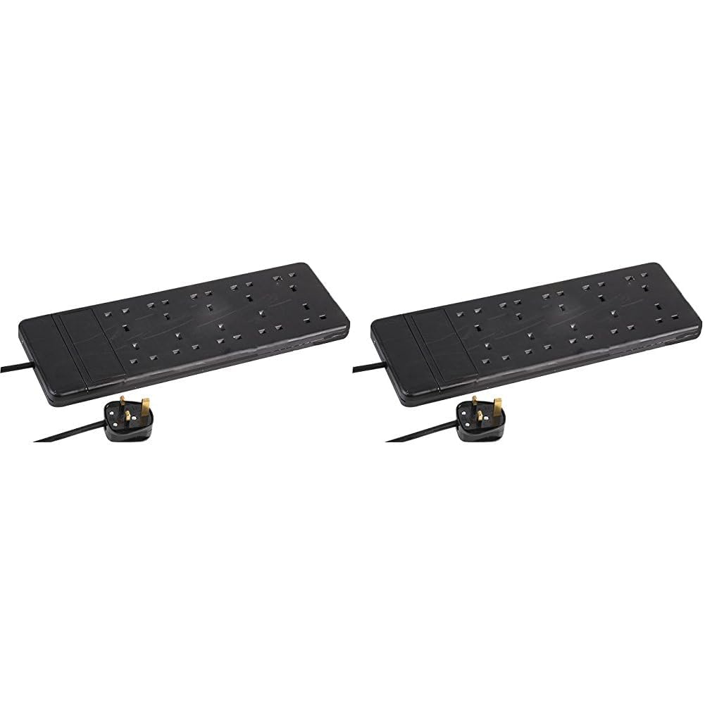 pro elec 1 m 10 Way 10 Gang Extension Lead with Integral Neon Indicator - Black (Pack of 2), 1 Meters (Pack of 2)