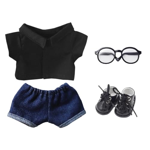 niannyyhouse 無地 格子 ストライプ ワイシャツ ジーンズ メガネ 革靴 10cm 15cm 20cm ぬいぐるみ 服 着せ替え 綿人形 アクセサリー (A2-15cm)