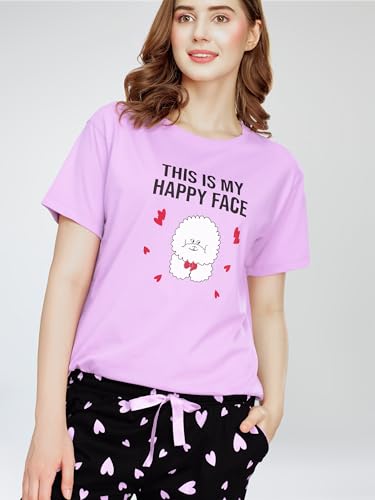 Image of ZEYO Night Suit for Women's Typography Printed Cotton Night Dress of Top and Shorts