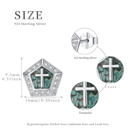 Cross/Viking Stud Earrings for Men Women 925 Sterling Silver Turquoise Earrings Religious Jewelry Valentines Birthday Gifts Halloween Christmas2
