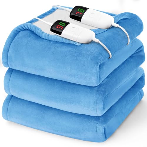 Heated Electric Blanket Queen Size - 84" x 90" Heating Blanket with Dual Control, 10 Levels & 8 Hours Auto Off, Soft Warm Flannel Gift with Over-Heat Protection, ETL & FCC Certified