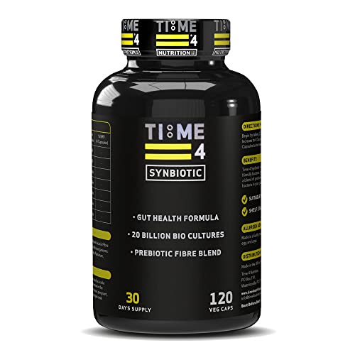 Time 4 Synbiotic – Advanced Vegan Friendly Prebiotics & Probiotic Supplement, Prebiotic Fibre Blend, Friendly Bacteria, 20 Billion CFU, Lactobacillus, Gut Health Supplements 120 Capsules 30 Day Supply