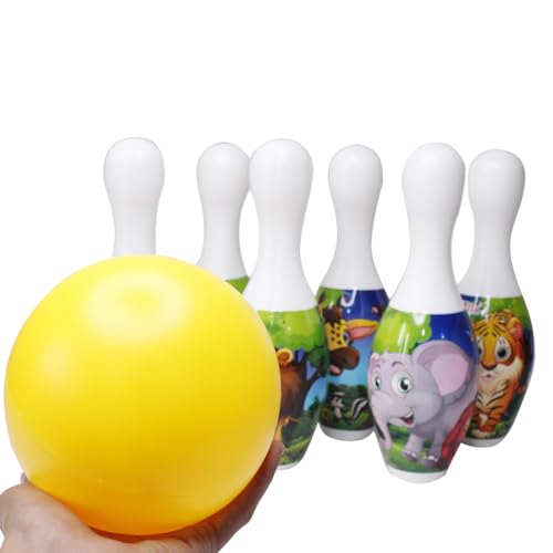 Image of AASA Bowling Game Toy for Kids Set of 6 Large Pins and 1 Ball Sports Learning Toy Indoor Outdoor Fun Games Kids Toddlers Activity Toy Multicolour (Bowling Play Set)