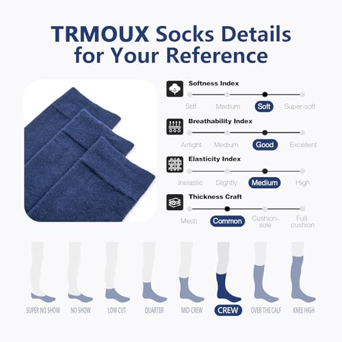 Men's Dress Crew Socks - Plain Colors, Lightweight Classic Cotton, Soft & Breathable Dress Socks for Men, 6-Pack3