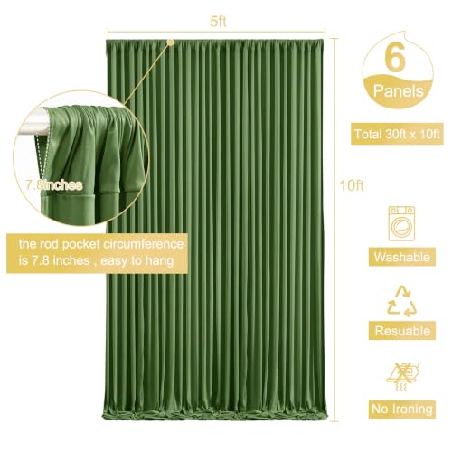 6 Panels Valley Green Backdrop Curtain for Parties Wrinkle Free Dark Green Photo Curtains Backdrop Drapes Fabric Decoration for Baby Shower Birthday Party Photography 30ft(W) x 10ft(H) by Tao-Ge - Used condition - Image 5