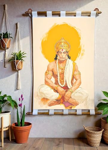 Image of Tushaco Handicrafts Hanuman Ji Canvas Painting Scroll (Design 1) Wall Painting, Home Decor, Wall Art, Decoration- 29Inches x 20Inches