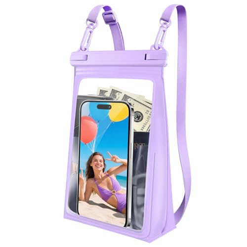Large Waterproof Phone Pouch Floating, Waterproof Phone Case for iPhone 15 14 Pro Max 13 12 Plus 11 XS XR X Samsung up to 8.5'', IPX8 Water Proof Cell Phone Dry Bag for Beach Swimming Kayaking, Purple