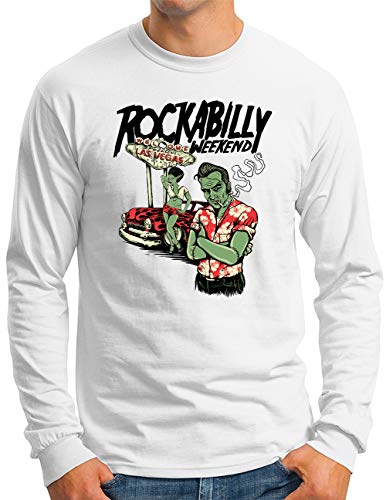 T-shirt manches longues OM3 Rockabilly pour homme en coton blanc