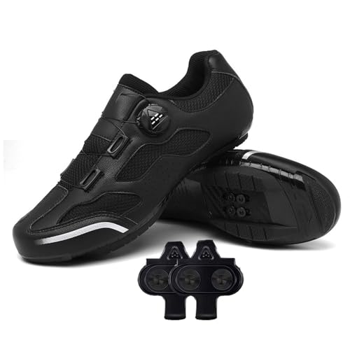 Treer MTB Cycling Shoes Mens Womens Mountain Bikes Cycle Trainers Shoes Compatible SPD, with 4 Holes Cleats, Spin Bike for Indoor Outdoor, 3.5-12 UK (Black,9)