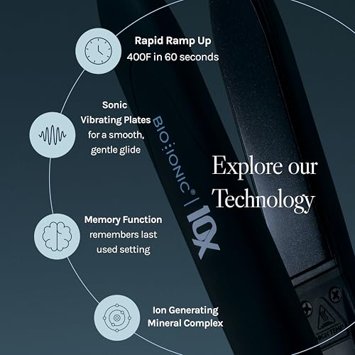 Image of Bio Ionic 10X Styling Iron, Hair Straightener with 1 inch Sonic Vibrating Plates, Flat Iron with Ion Generating Mineral Complex, Versatile Styler for Wavy & Straight Hairstyles