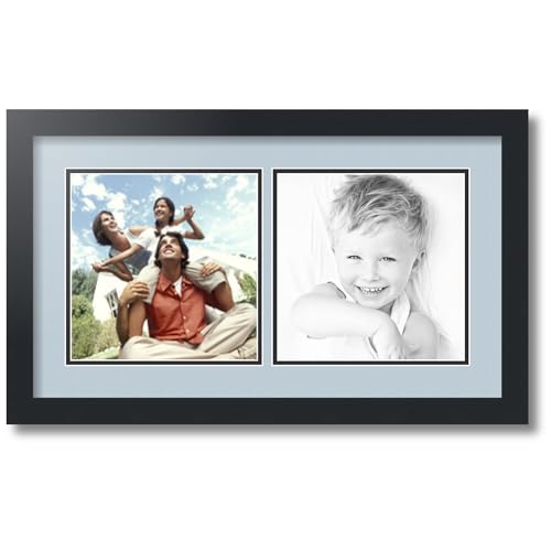 ArtToFrames Collage Photo Frame Double Mat with 2-8.5x8.5 Openings with Satin Black Frame and Baby Blue mat.