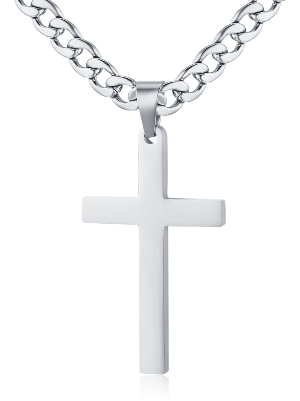 XIRUVE Lunghezza 41-76cm Collana da Uomo Ciondolo Croce Catena Cubana Larghezza 4.5/6mm in Acciaio Inossidabile