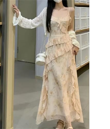 Plus Size Women's Floral Print Backless Dress Lace Trim High Waist Slimming Long Skirt3