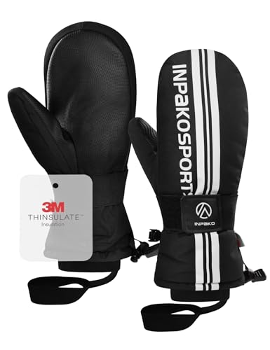 INPAKO Winter Ski Mittens Waterproof Windproof Touchscreen Gloves with Removable Wrist Guard 3M Thinsulate Insulation 5-Layer Thermal Snow Mittens for Men Women