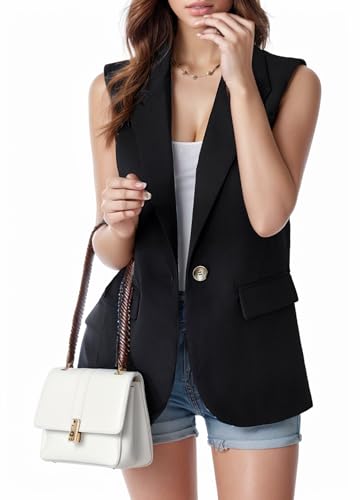 Women's Sleeveless Lapel Lightweight Open Front Single Button Casual Blazer Vest Ladies2
