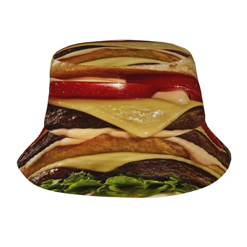 Hamburger Bucket Hats Funny Food Fishing Hat Foldable Travel Beach Hat Packable Sun Hat for Women Men