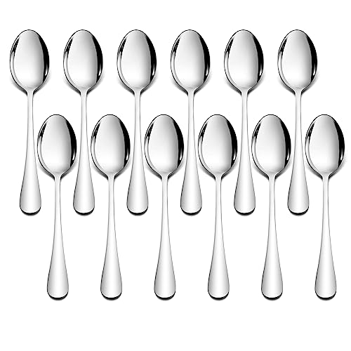 Herogo Esslöffel, 20cm Edelstahl Suppenlöffel, 12 Stück Löffel Set Tafellöffel für Haus, Restaurant, Hotel, Tafellöffel mit gebogenem Griff, Spiegelfinish & Spülmaschinenfest, Metall Silber