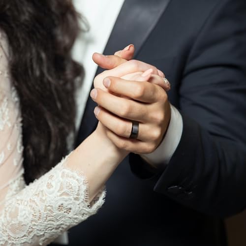 Sanfenly Men's Stainless Steel Wedding Band Rings - Black Onyx Signet & Chain Rings - Punk Biker Fashion Jewelry Set - Size 7-153