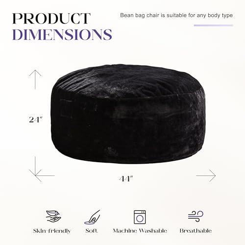 Image of Hobestluk Bean Bag Chair for Adult Giant Beanbag with Filler Black 4FT | Breathable Material Removable Machine Washable Cover Memory Foam Living Room Bedroom Reading Gaming Oversized Large Big