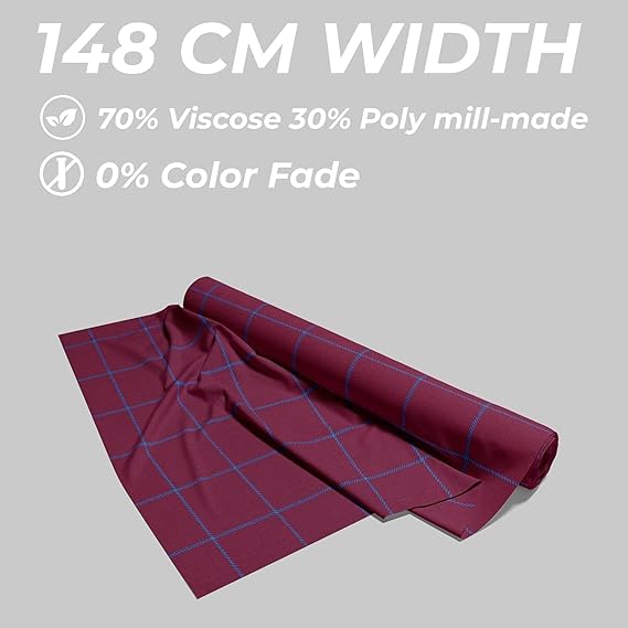 Image of BIGREAMS Unstitched Checkered Suiting Luxury Pants Fabric for Men - 1.5 Meter Pant Piece | Premium Blended Material | Soft Finish | Ideal for Formal Trousers