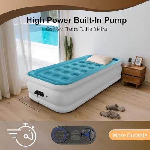 Image of Air Mattress Twin with Built in Pump, 18 inch Height Foldable Blow Up Air Bed, Comfort Self Inflatable Mattress Single Bed for Home, Travel, Camping & Guests (18 inch Twin, Khaki)