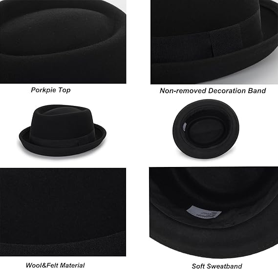 Image of Porkpie-Hat Boater-Fedora-for Men /Women - Classic Short Brim Church Derby Fedora-Hat(Szie:S-M)