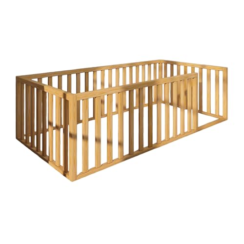 Montessori Floor Bed for Kids 27.5'' x 53'' Crib | Toodlers Floor Bed with Safety Guardrails | Pine Wood Baby Bed | Sturdy Wood Frame Bed for Girls and Boys (Crib, Height : 19 Inches)