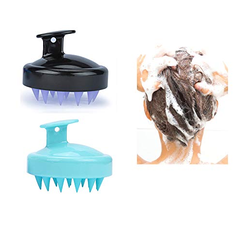 Hair-Scalp-Massager-Shampoo-Brush , 2 Pack [Wet & Dry] Shower Hair Scalp Scrubber with Soft Silicone Bristles for Women Men (Black)