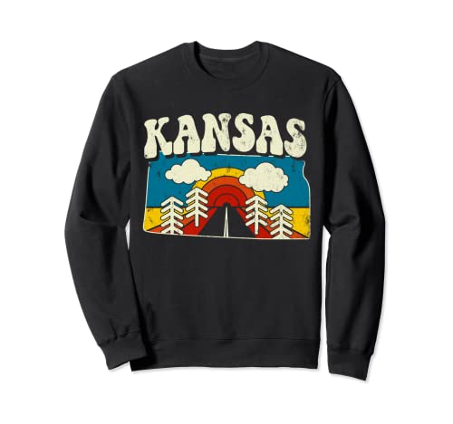 Kansas Vintage State Rainbow Hippie Retro 70s Visualizza mappa Felpa