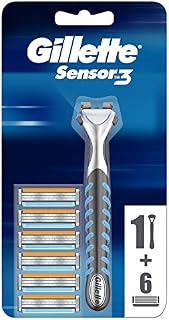 Gillette Sensor3 Maszynka do Golenia, Czarny/Niebieski, 1 + 6 ostrzy