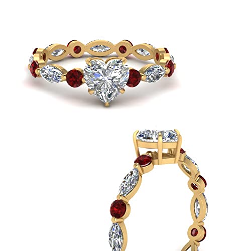 Image of 55Carat Choose Your Gemstone Marquise and Round Eternity Ring Yellow Gold Plated Heart Shape Side Stone Engagement Rings Lightweight Office Wear Everyday Gift Jewelry US Size 4 to 12