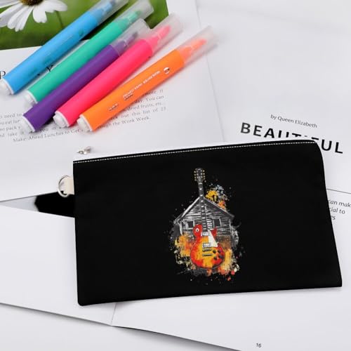 A Guitar House Fashion Coin Purse Change Makeup Bag Canvas Pencil Pouch Travel4