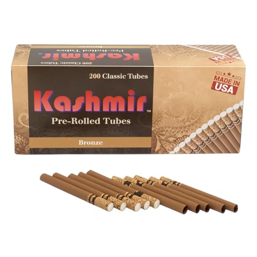 Kashmir Cigarette Tubes Bronze 84mm – 200 Count Empty King Size Tubes with Filters – Natural Paper Brown Cigarette Papers Tubes Compatible with Most Injector Machines – Made in USA