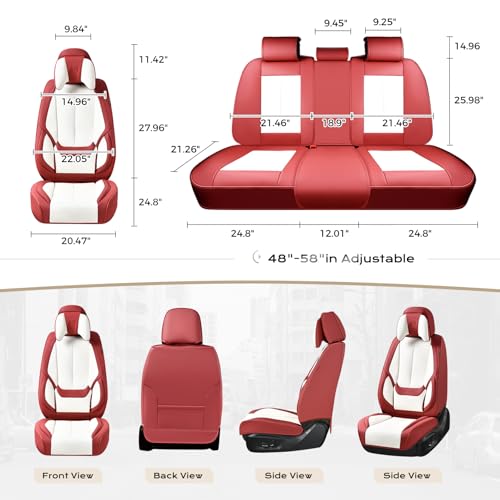 Image of Coverado Seat Covers Full Set, 5 Seats Seat Covers for Cars, Waterproof Nappa Leather Car Seat Covers with Head Pillow, Seat Protectors Car Seat Cushion Universal Fit for Most Cars (Red&White)