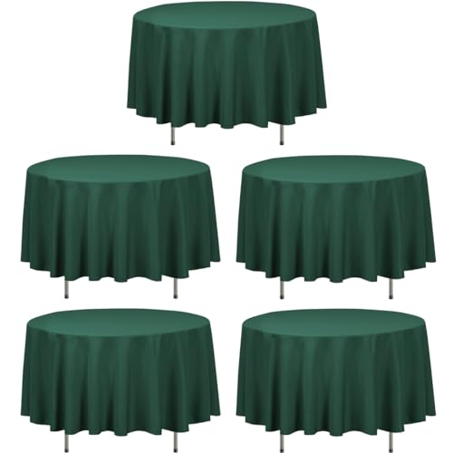 LTC LINENS 5 Pack 90 Inch Round Tablecloth Hunter Green - Wrinkle Resistant Table Cloth for Round Table -Washable Polyester Fabric Table Cover for Wedding, Party